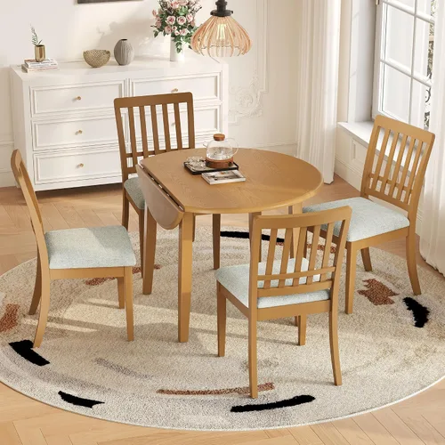 Vista 13 de P PURLOVE Juego de comedor redondo de 3 piezas para 2, mesa de madera