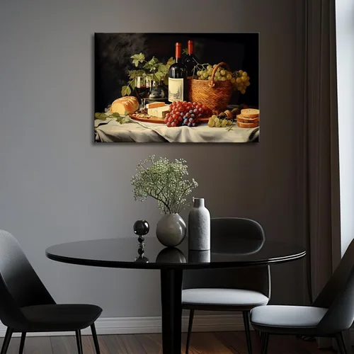 Vista 5 de OAAPITI Cuadros de Cocina Decoración de Pared Acuarela Vino Uva Pan Impresión en Lienzo Pinturas Abstractas de Frutas y Alimentos para Comedor Casa
