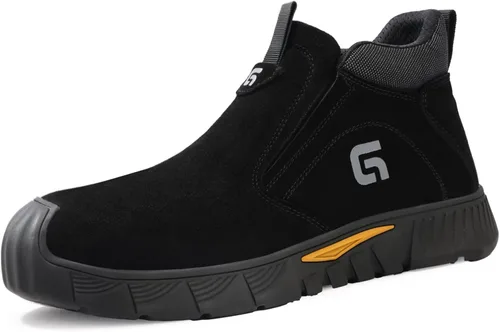 Vista 17 de GLANOUDUN - Botas de trabajo de soldadura para hombre, con punta de acero, antideslizantes, zapatos de trabajo indestructibles para hombre, zapatos