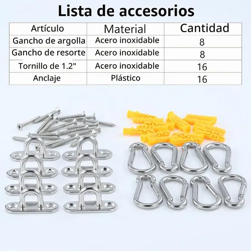 Vista 4 de Kit de 16 ganchos de ojo de acero inoxidable 304 de 1.8 pulgadas
