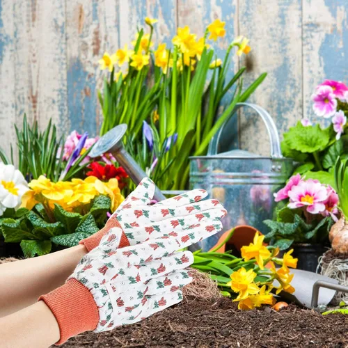 Vista 5 de Geiserailie 4 pares de guantes de jardín para mujer, guantes de jardinería florales, guantes de trabajo suaves y transpirables para limpieza