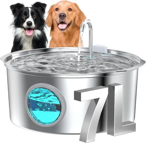 Vista 13 de Fuente de agua para mascotas para perros grandes: fuente de agua de metal para perros - Fuentes silenciosas para gatos grandes - Fuentes de agua