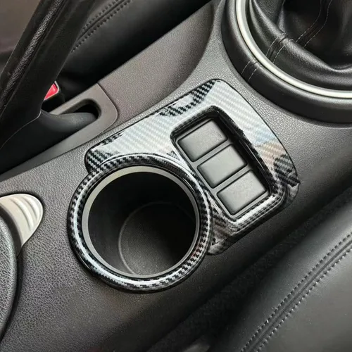 Vista 4 de Panel de botón de calefacción del asiento de estilo de fibra de carbono para reposabrazos de consola central con portavasos, accesorios de ribete