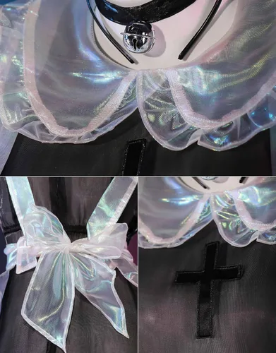Vista 4 de Disfraz de sirvienta para mujer con delantal, gargantilla, diadema, Halloween, cosplay