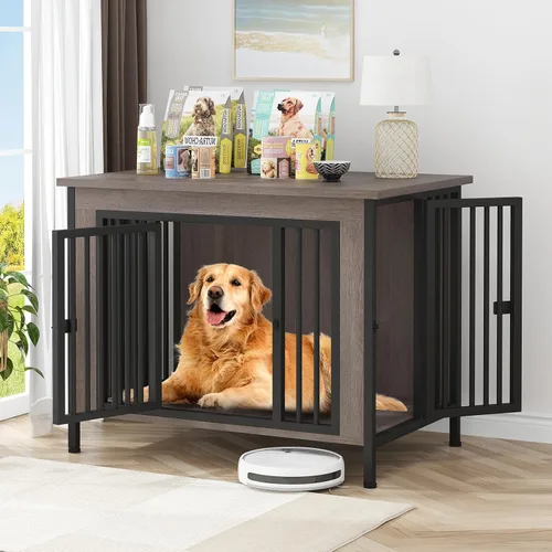 Vista 24 de EasyCom Mueble de jaula para perros para 1 o 2 perros, jaulas resistentes para perros individuales/dobles para perros pequeños, medianos y grandes