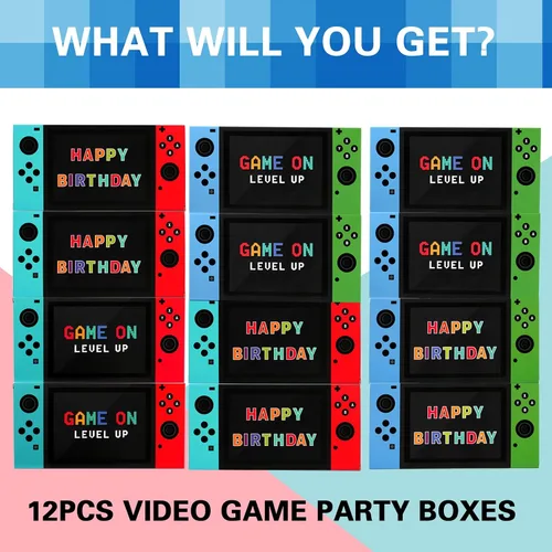 Vista 2 de Cajas de regalo para fiestas de videojuegos, 12 unidades, cajas de regalo con temática de juego para niños, suministros de fiesta de cumpleaños