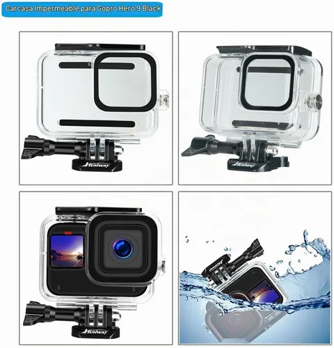 Vista 2 de Carcasa impermeable para GoPro Hero 13, 12, 11, 10, 9, protector de pantalla de vidrio templado negro, funda protectora de silicona, kit