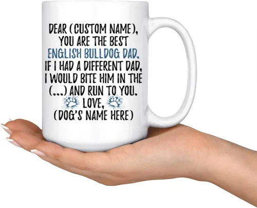Vista 3 de Taza personalizada de Bulldog Inglés para papá, Bulldog británico, taza para papá de bulldog inglés, regalo del dueño de Bulldog Inglés (15 onzas)