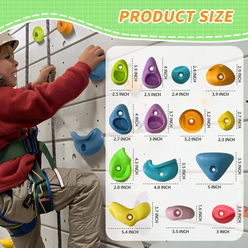 Vista 8 de Juego de 20 soportes de escalada en roca para niños, agarres de pared para escalada en roca, juego de pared para interiores y exteriores, juego