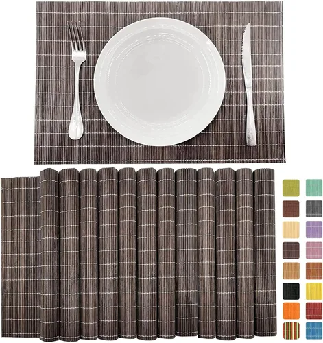 Vista 10 de Juego de 8 manteles individuales de bambú para sushi, estilo japonés, antideslizantes, de bambú, lavables, resistentes al calor, para comedor
