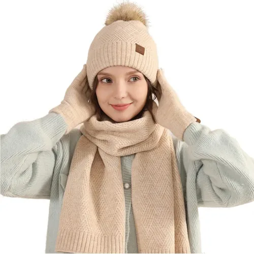 Vista 12 de Bufanda de punto de lana, gorro de esquí, guantes táctiles para invierno, para mujer y hombre