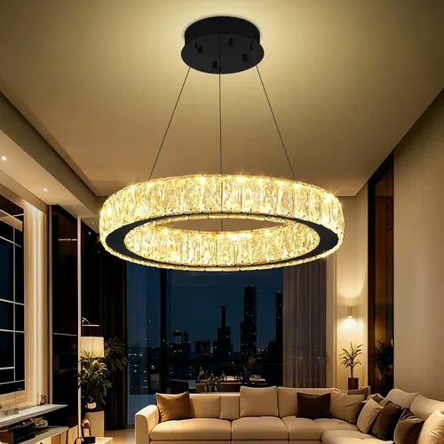 Vista 22 de Araña de Cristal LED Moderna Regulable de 8" Anillo Dorado Luminarias Colgantes para Isla de Cocina Comedor Sala de Estar Oro 1 Anillo 8