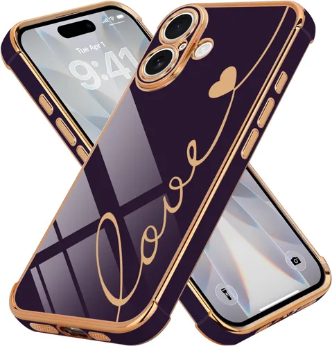 Vista 70 de LCHULLE Funda compatible con iPhone 12 para mujeres y niñas, bonito diseño de corazón de amor con enchapado de lujo, cubierta de TPU suave a prueba
