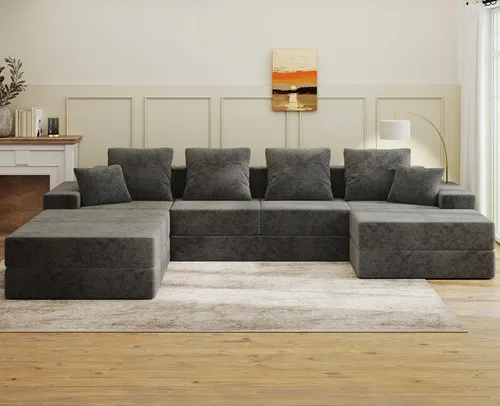 Vista 14 de Living&Giving Sofá seccional en forma de nube para sala de estar, sofá modular sin huesos con 1 otomano, el asiento central se puede combinar