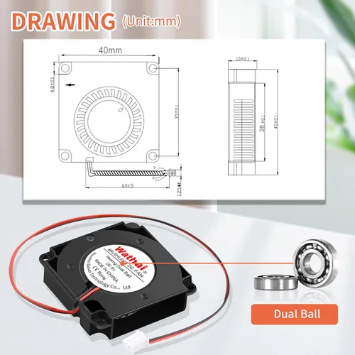 Vista 5 de 2Packs Wathai DC 4010 5V Small Blower Cooling Fan 2 Pin DC 40mm x 10mm