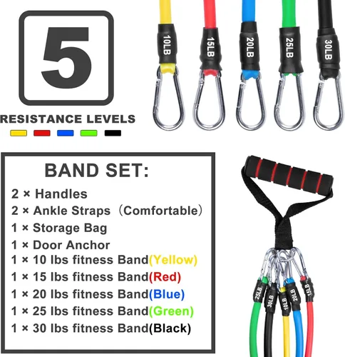 Vista 6 de Resistance Bands Set, Workout Bands with Handles, 5 Levels