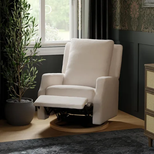Vista 16 de Namesake Crewe - Silla reclinable para guardería con giro de 360°, color marfil Boucle marfil con base de madera clara