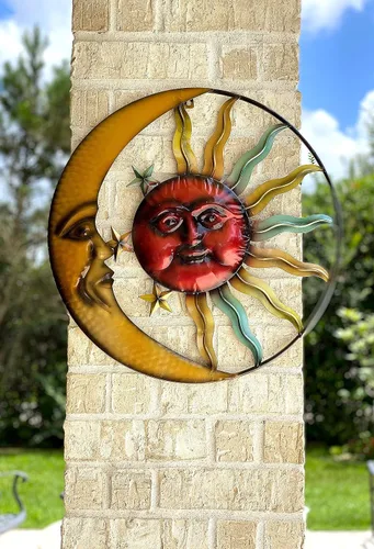 Vista 3 de STC World Sunface Moon Stars Celestial Metal Art Interior Exterior Wall Garden Decor 20