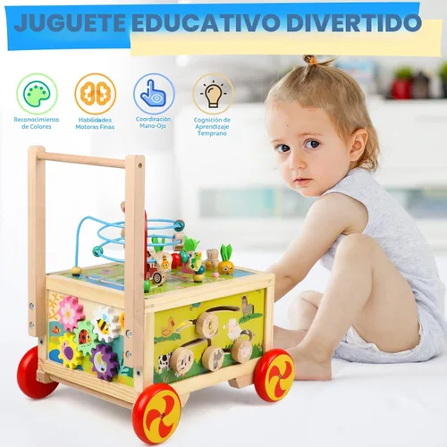 Vista 3 de Cubo de actividades de madera 7 en 1, juguete Montessori, juguete educativo multipropósito de aprendizaje para bebé niño pequeño niño de 1+ año