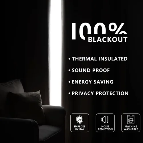 Vista 6 de Cortinas opacas para sala de estar, cortinas 100% opacas de 90 pulgadas de largo, juego de 2 paneles de 2 paneles, con aislamiento térmico, pestaña