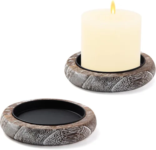 Vista 10 de Hatway Portavelas de madera, decoración de granja, bandeja de velas de pilar de madera para centro de mesa, bandeja decorativa pequeña, elevador