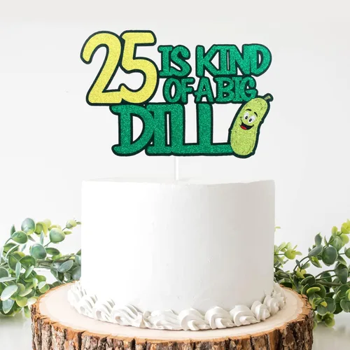 Vista 7 de 25 is Kind of a Big Dill Happy Birthday Cake Topper – Divertidas decoraciones de pepinillo verde con purpurina para cumpleaños 25 para mujeres