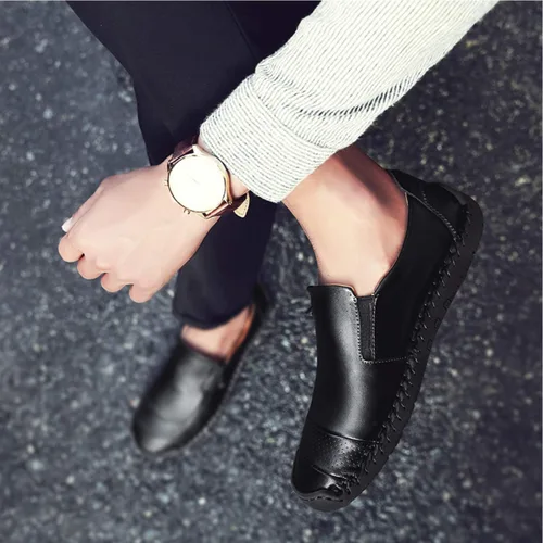 Vista 7 de Qiucdzi Zapatos cómodos de cuero para hombre, con costuras a mano, antideslizantes, informales, mocasines, zapatos para barco, Transparente