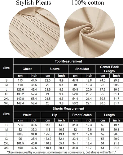Vista 6 de COOFANDY Conjunto de ropa de playa de algodón Guayabera para hombre, conjunto corto de lino de 2 piezas