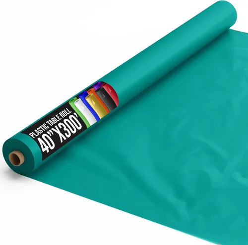 Vista 54 de Exquisito rollo de mantel de mesa de plástico aqua de Party Solids 4 piezas 40" X 300' Rollo de mantel de mesa de plástico - Rollos de mantel