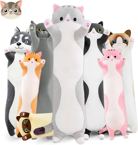 Vista 8 de Almohada larga de felpa de gato, 19.6 pulgadas - Adorable peluche de gato negro - Animales de peluche suaves - Almohada tipo cuerpo de gatito