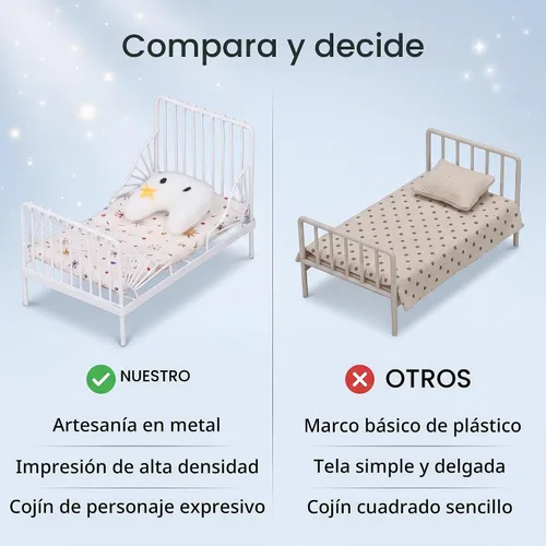 Vista 3 de Cama de metal para casa de muñecas de 1/12, almohada con patrón de estrellas, muebles en miniatura para coleccionistas, constructores de modelos