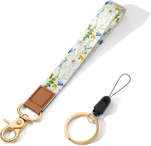Vista 12 de Cordón de muñeca para llaves, lindo cordón de correa de muñeca, soportes para llavero, llavero de pulsera, correas de muñeca para llaves Flor negra