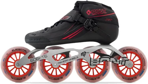 Vista 3 de Bont Patines de velocidad Jet en línea, vegano, paquete de carreras moldeables por calor con bota de fibra de carbono, ruedas elementales