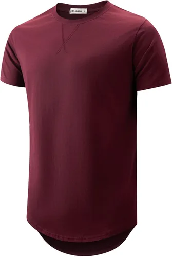Vista 43 de KLIEGOU Camiseta larga 100% algodón para hombre, preencogida, suave 66 Gris Azul