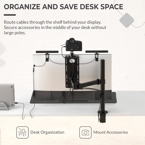 Vista 6 de HumanCentric Montura para Monitor DSLR Pequeña, Montaje de Cámara de Escritorio, Luz para Webcam, Estante para Micrófono para Brazo VESA de Monitor