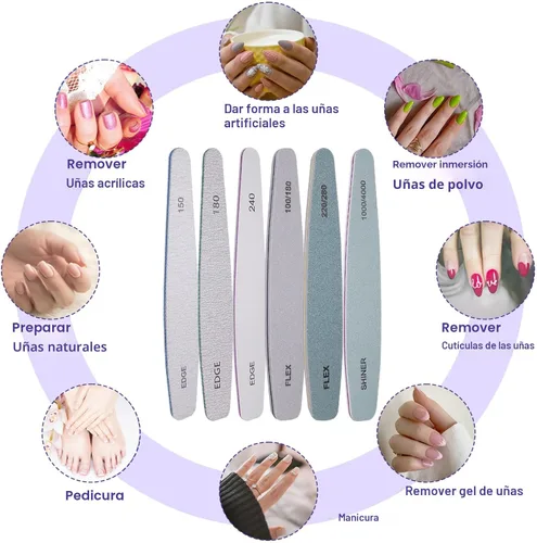 Vista 6 de Juego de lima de uñas y pulidor, set de 6 piezas, kit profesional de lima de uñas para uñas acrílicas y naturales, granos