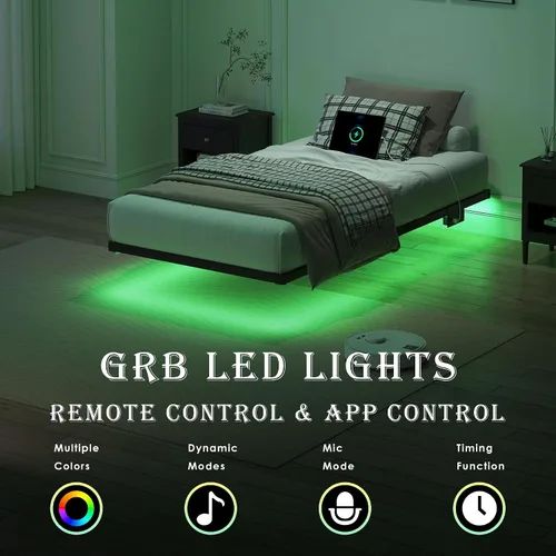 Vista 3 de YORMDMO Base de cama flotante tamaño individual, marco de cama resistente con luces LED inteligentes y estación de carga, cama moderna de plataforma