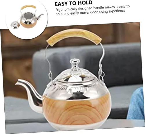 Vista 8 de GANAZONO Tetera de acero inoxidable con capacidad para tetera con mango ergonómico, diseño para sala de té, elegante accesorio de cocina funcional
