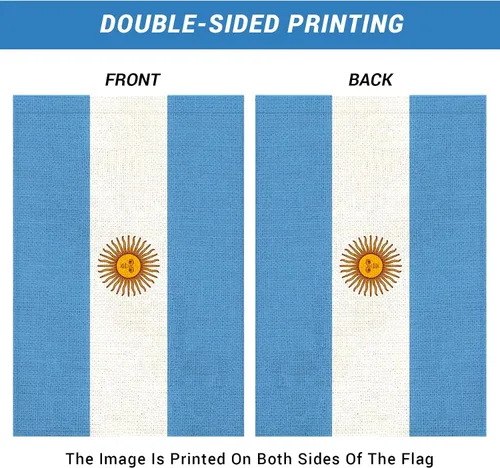 Vista 3 de Banderas de jardín de Argentina Bandera argentina pequeña de 12x18 pulgadas de arpillera de doble cara para decoración al aire libre de patio