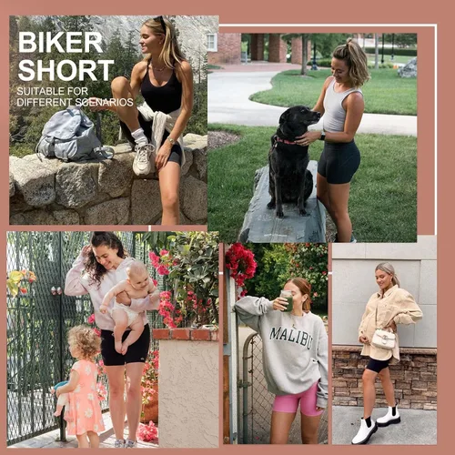 Vista 2 de QGGQDD - Pantalones cortos bicicleteros de cintura alta para mujer, pantalones cortos deportivos de 5 pulgadas, sensación muy suave
