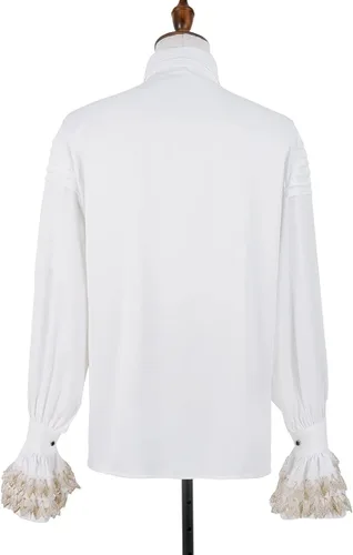 Vista 3 de Camisa medieval de pirata renacentista para hombre, con volantes, manga larga, gótica