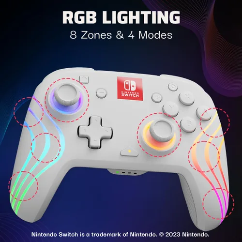 Vista 2 de PDP Afterglow Wave Wireless LED Controller for Nintendo Switch, Nintendo SwitchOLED - White
