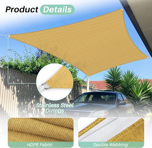 Vista 3 de SunnyRoyal Toldo tipo vela rectangular de 20 x 20 pies para dar sombra a patio, exterior, toldo de tela para jardín al aire libre