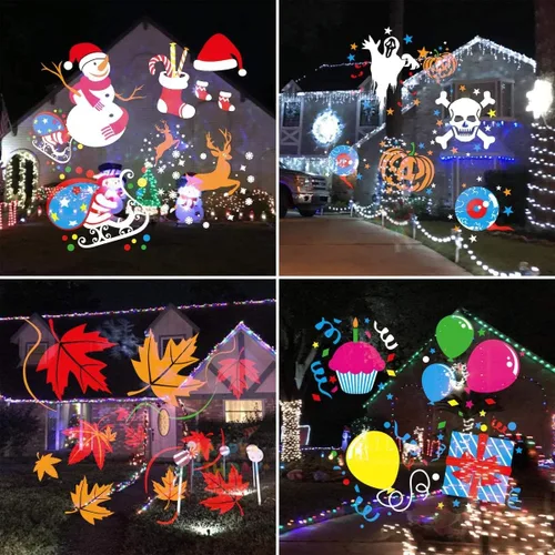 Vista 6 de Proyector de luces navideñas de Navidad, impermeable, IP65, control remoto de movimiento para interiores y exteriores, proyector LED de 10 W, 16