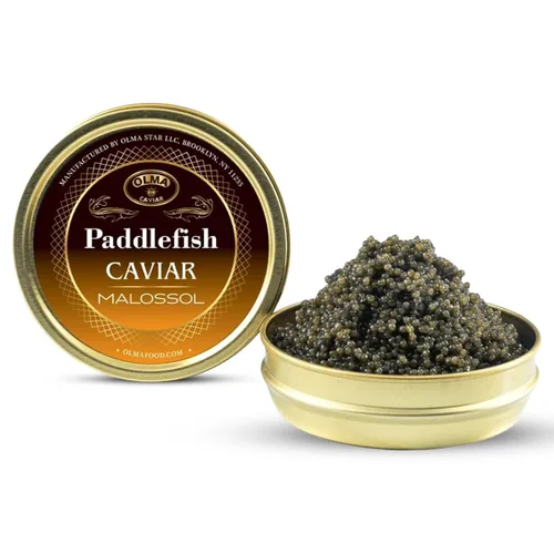 Vista 9 de Envío nocturno – Olma American Paddlefish Black Caviar – Perlas grises medianas, sabor suave – 1 oz / 28 g