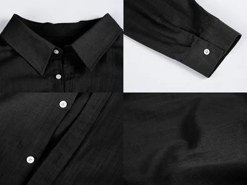 Vista 5 de Camisas de manga larga con botones para hombre, de lino, para playa, casuales, de algodón, ligeras, para verano