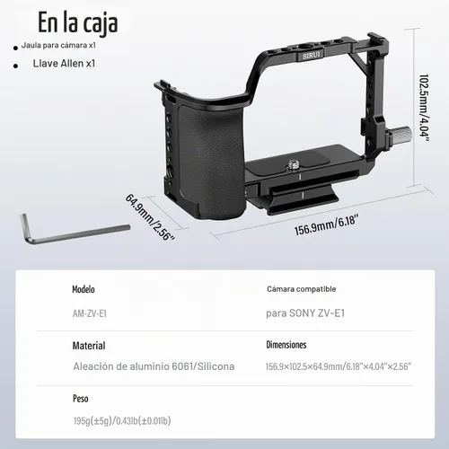 Vista 9 de SIRUI Jaula para cámara Sony ZV-E1 con agarre de silicona y abrazadera para cable para HDMI, placa de liberación rápida integrada para tipo Arca