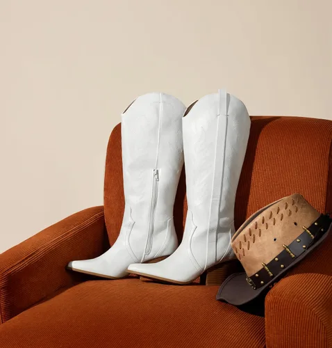 Vista 6 de Arromic Botas vaqueras para mujer, cómodas, bordadas, vaquera occidental, hasta la rodilla, puntera puntiaguda, cremallera, tacón grueso, traje