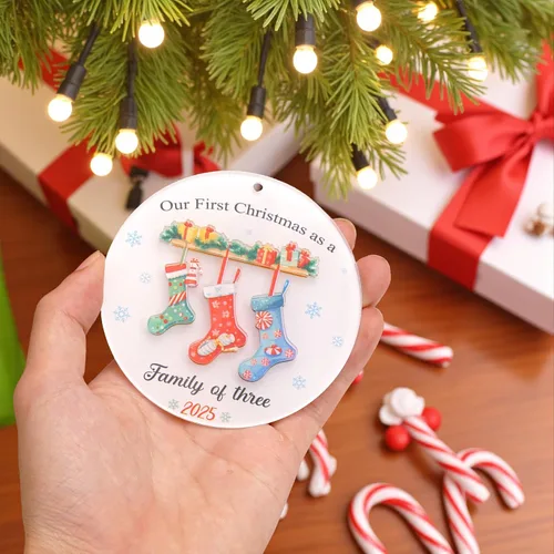 Vista 7 de Adornos de Navidad Familiares 2025, Nuestro Primer Adorno de Navidad como Familia de 3, Adorno de Árbol de Navidad, Adornos de Primer Navidad