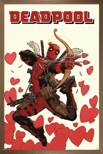 Vista 14 de Marvel Comics Deadpool - Póster de pared de Cupido, 22.4 pulgadas de largo x 14.7 pulgadas de ancho, versión enmarcada de madera de granero